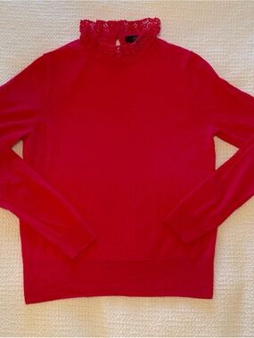 J. Crew | Coral Lace-Trim Turtleneck Sweater | Size M
